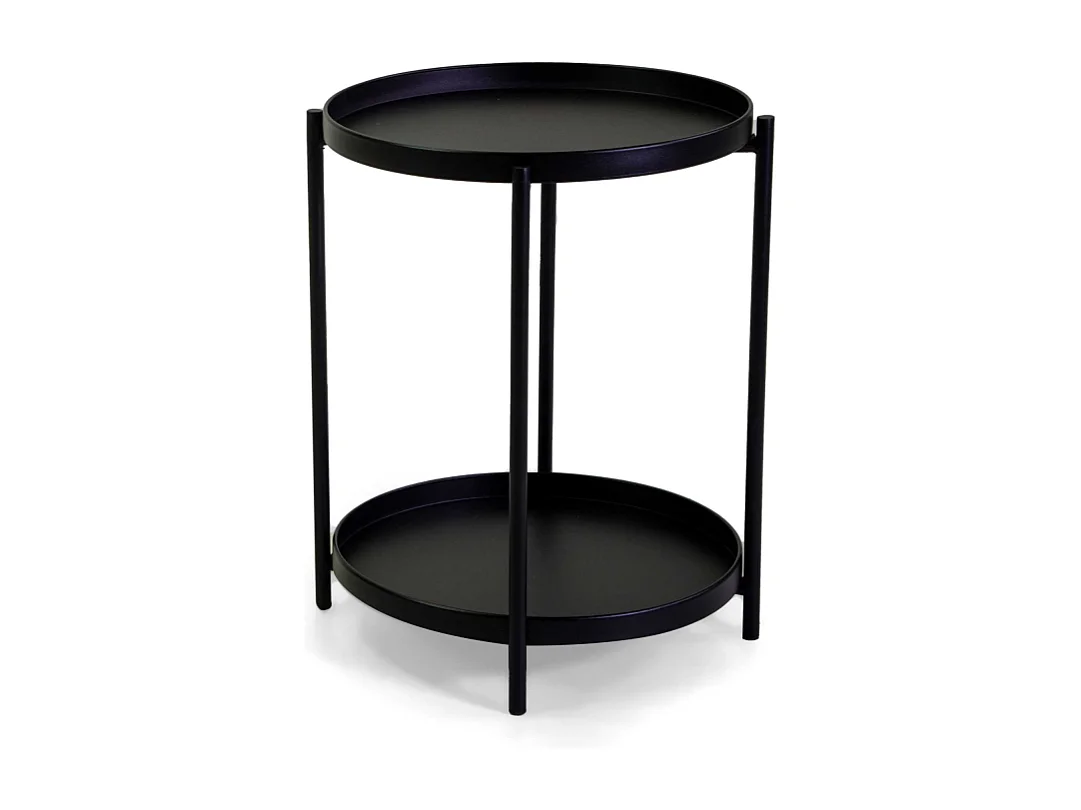 Tavolino metallo nero tondo 2 piani cm ø40h50