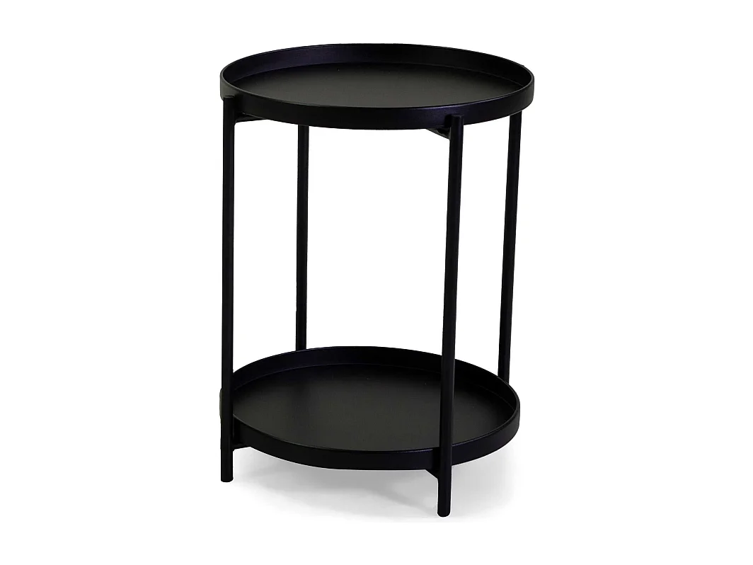 Tavolino metallo nero tondo 2 piani cm ø40h50