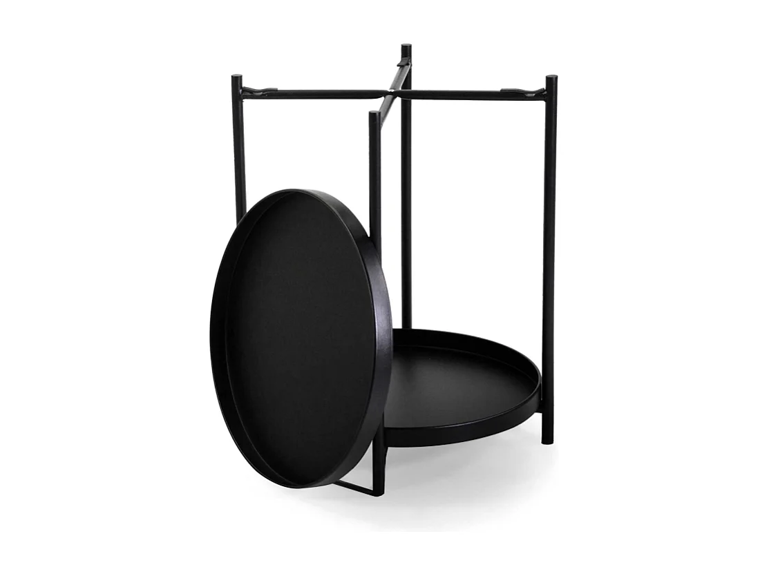 Tavolino metallo nero tondo 2 piani cm ø40h50