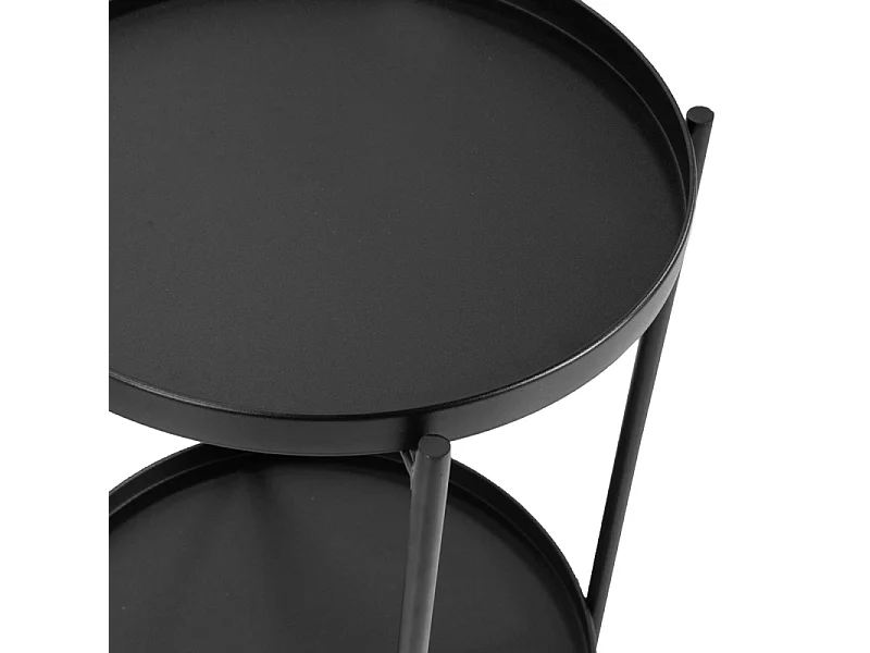 Tavolino metallo nero tondo 2 piani cm ø40h50