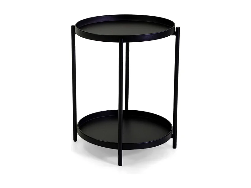 Tavolino metallo nero tondo 2 piani cm ø40h50