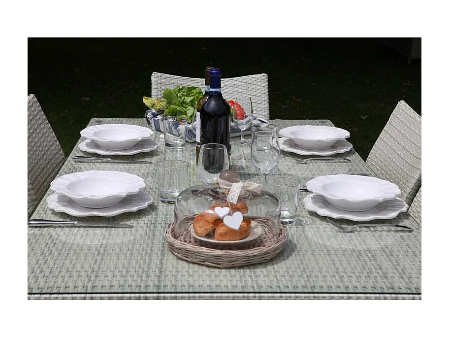 Tavolo polyrattan adila bianco ghiacciorettangolare cm 160x90h73