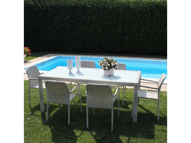 TISCH AZORE GRAU WICKER & STAHL 150x90 cm