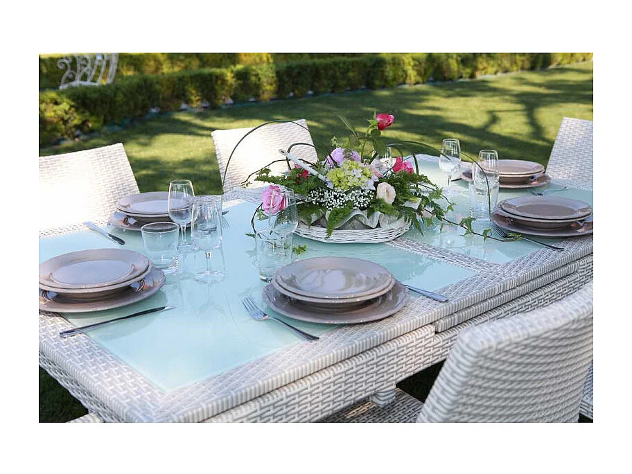 Tavolo polyrattan adila bianco ghiacciorett. cm 160/220x100h76 allungabile