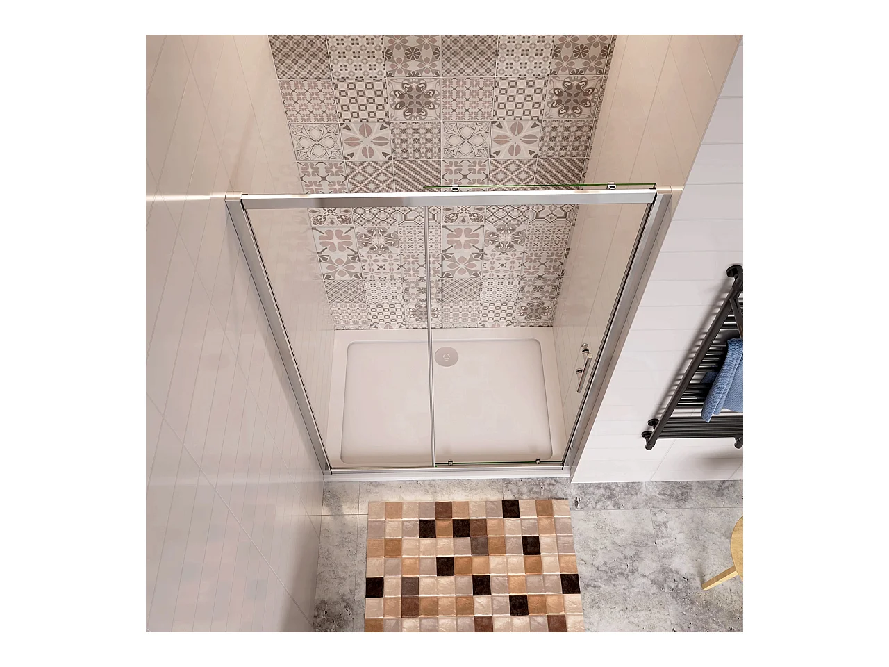 150x185 cm Porta Doccia Per Nicchia Anta Scorrevole Ingresso Laterale In Vetro 5mm Temperato Trasparente