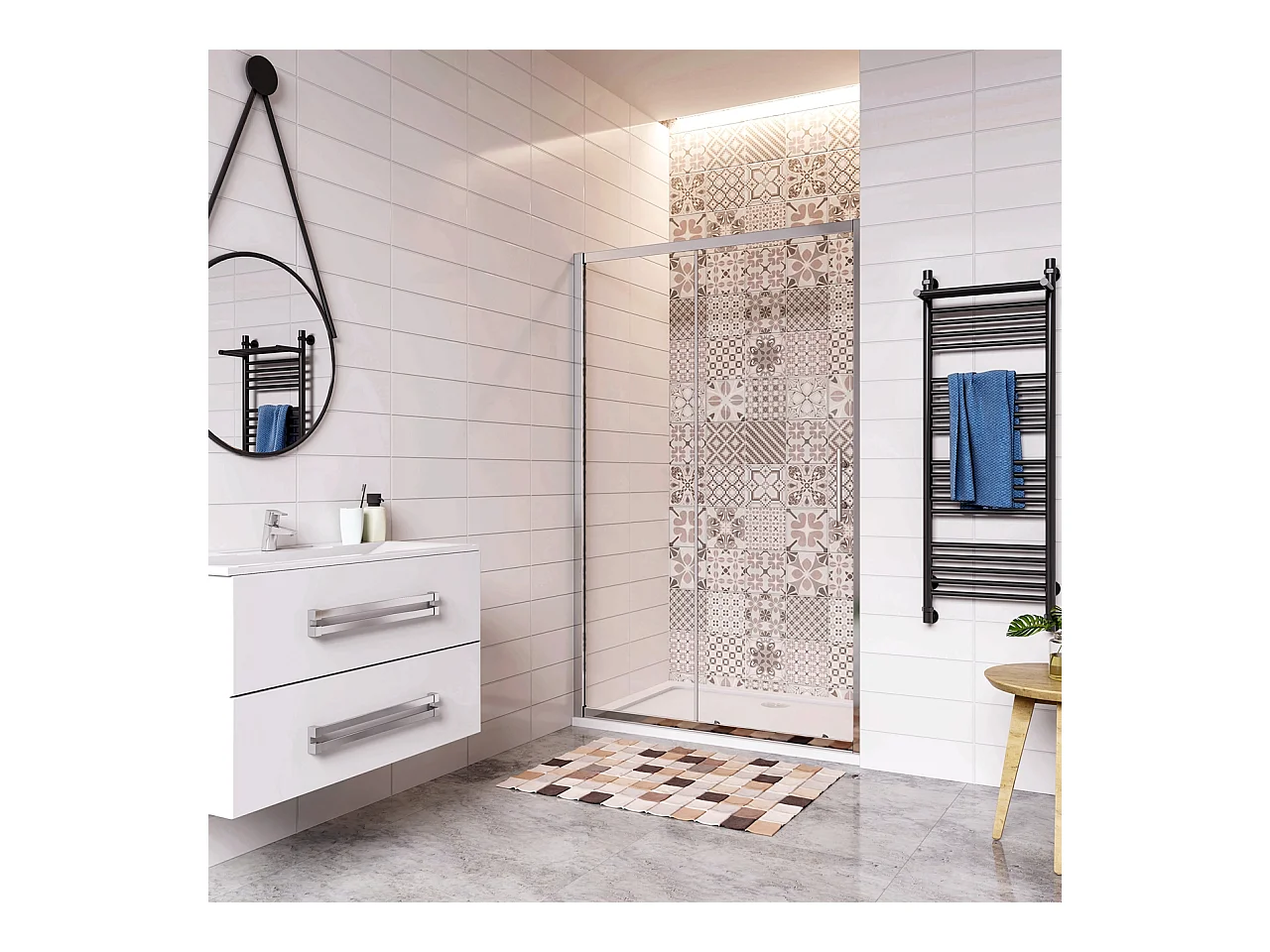 150x185 cm Porta Doccia Per Nicchia Anta Scorrevole Ingresso Laterale In Vetro 5mm Temperato Trasparente
