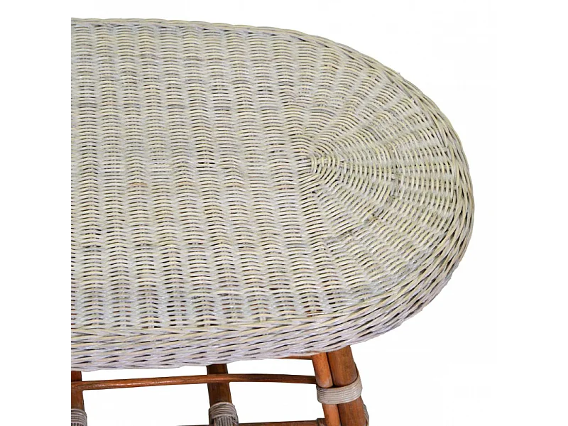 Tavolino rattan lucrezia sbiancato gambe miele ovale cm 74x52h45