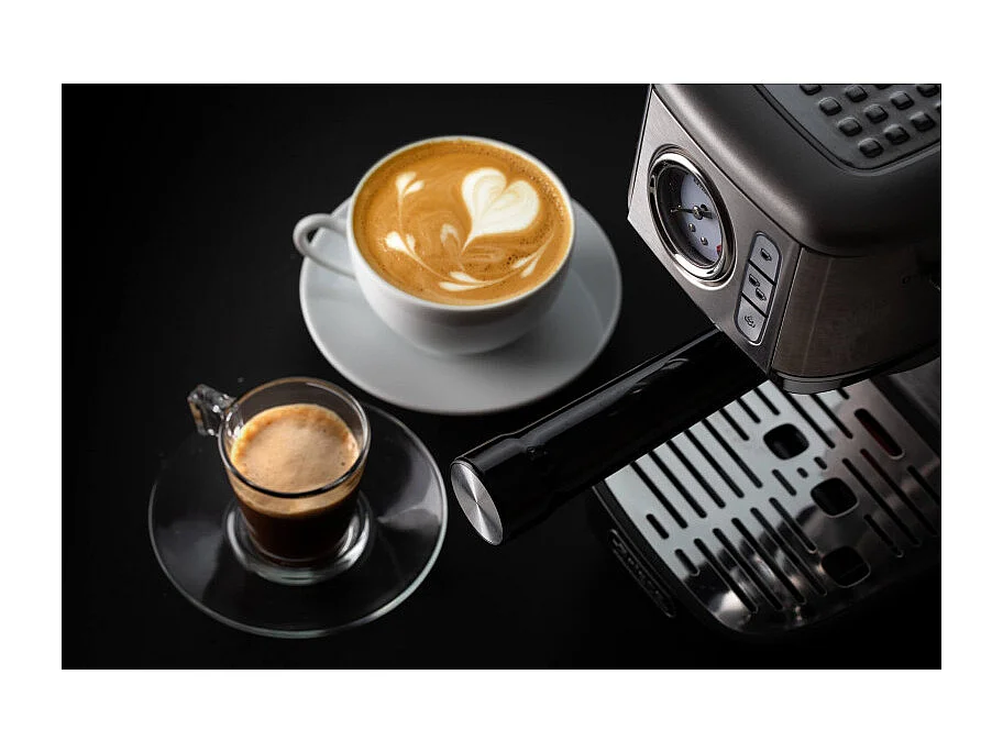 Macchina da Caffè con Manometro - 15 Bar - 1300W - Filtro ½ Tazze - Cappuccino - Silver