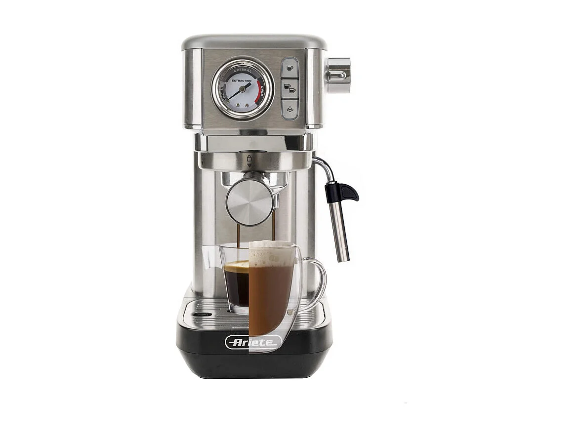Macchina da Caffè con Manometro - 15 Bar - 1300W - Filtro ½ Tazze - Cappuccino - Silver