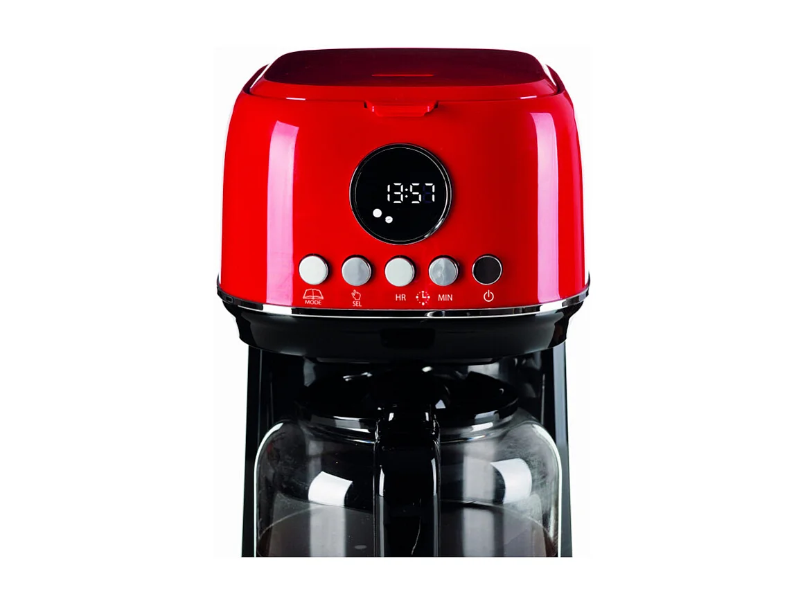 Machine à café filtre moderne Ariete 1396 Base chauffante pour café américain Écran LCD Rouge