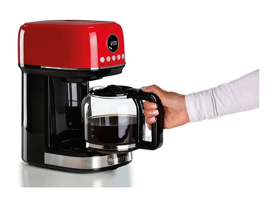 Machine à café filtre moderne Ariete 1396 Base chauffante pour café américain Écran LCD Rouge