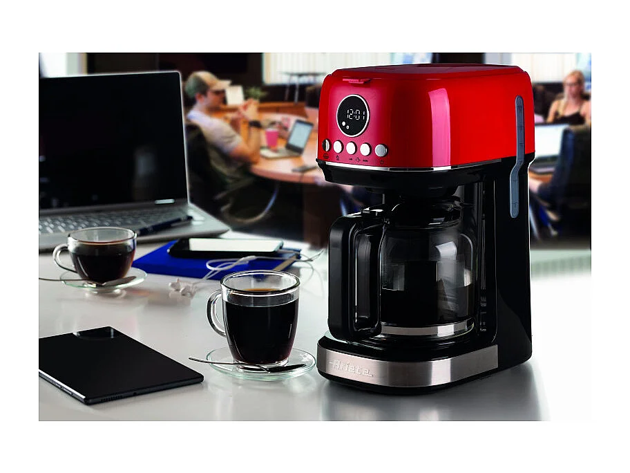 Machine à café filtre moderne Ariete 1396 Base chauffante pour café américain Écran LCD Rouge