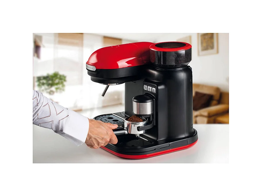 Macchina da Caffè con Macinacaffè - Montalatte - 15 Bar - 1080 Watt - Rosso