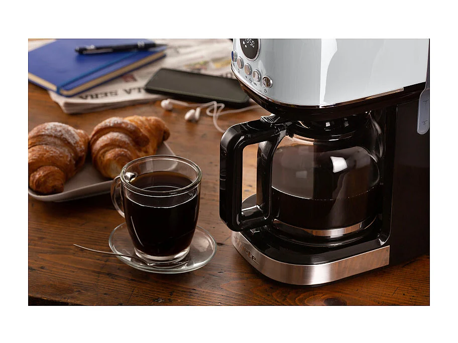 Macchina da caffè con filtro Moderna 15 tazze, base riscaldante, display LCD - Bianco