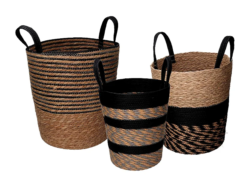 Cesta fibra naturale 1-3 naturale e nero tondo cm ø36h40