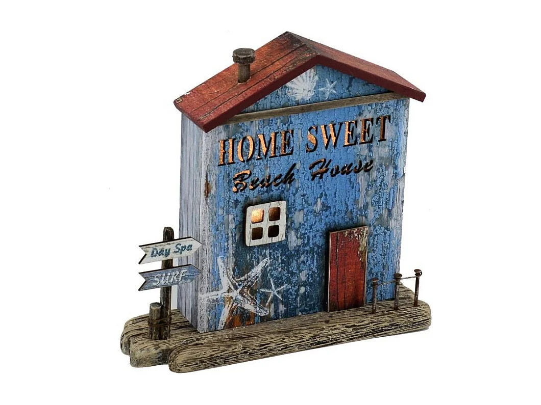 Decorazione mare casa legno stella con led cm22x6,5h21