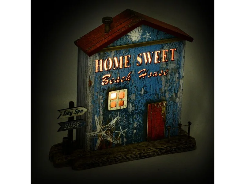 Decorazione mare casa legno stella con led cm22x6,5h21