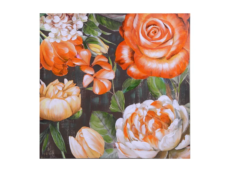 Quadro stampa fiori arancione cm 80x80x3