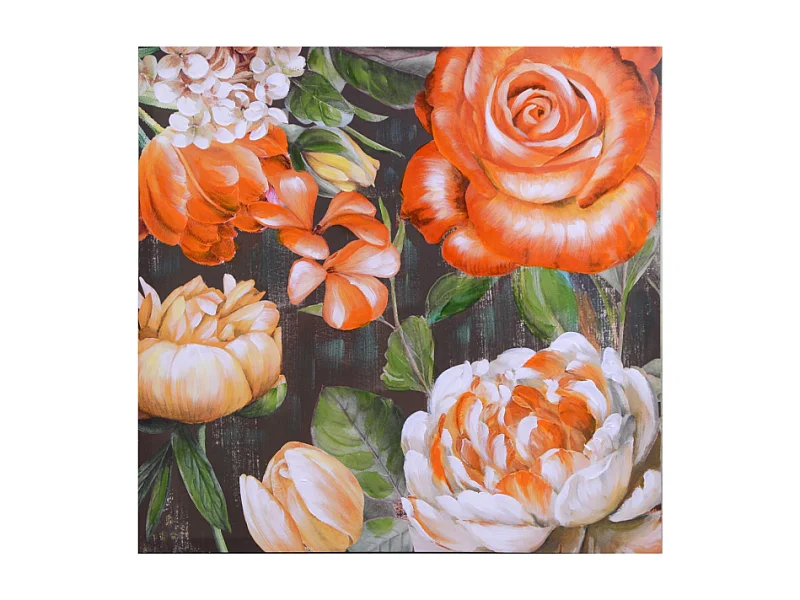 Quadro stampa fiori arancione cm 80x80x3