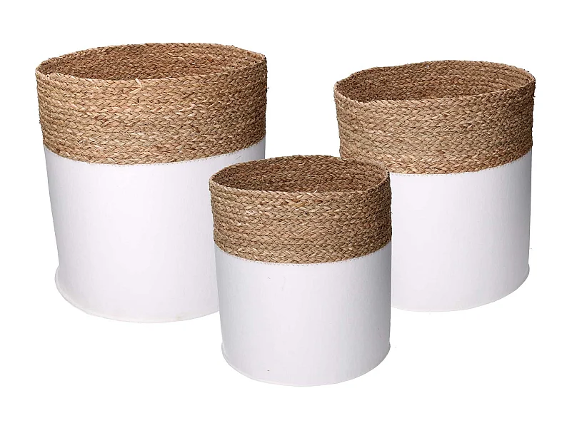 Cesta tessuto 1-3 bianco e naturale tondo cm ø41h42