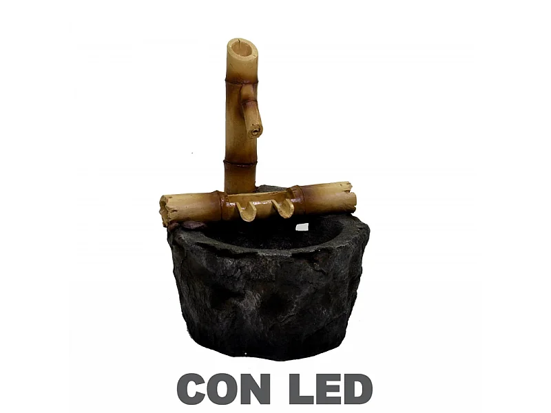 Fontana resina roccia e bambu' con led cm30x33h46
