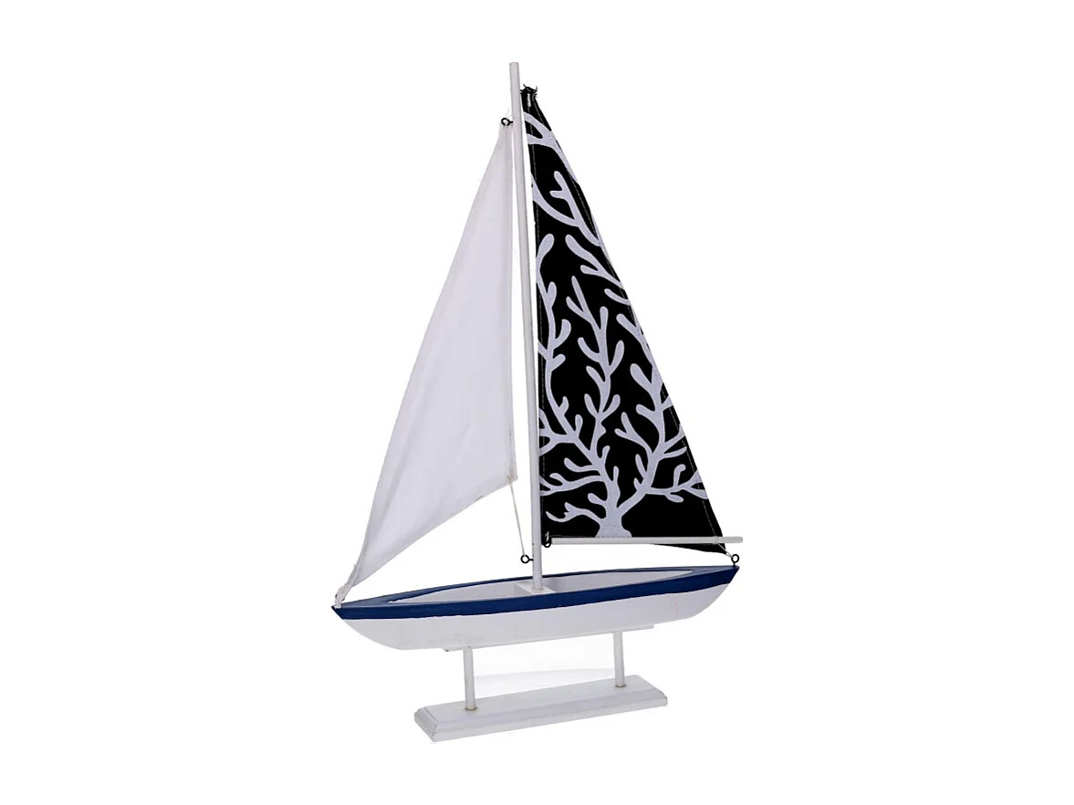 Barca legno corallo naturale e blu cm 32x6,5h47,5