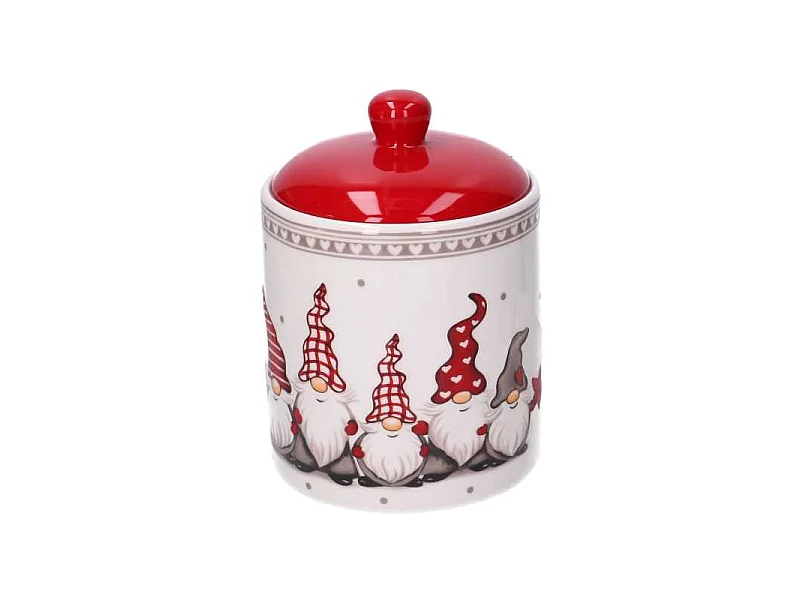Barattolo ceramica con gnomi bianco cm ø13h17,3