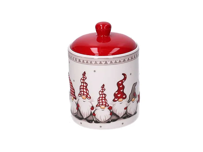 Barattolo ceramica con gnomi bianco cm ø13h17,3
