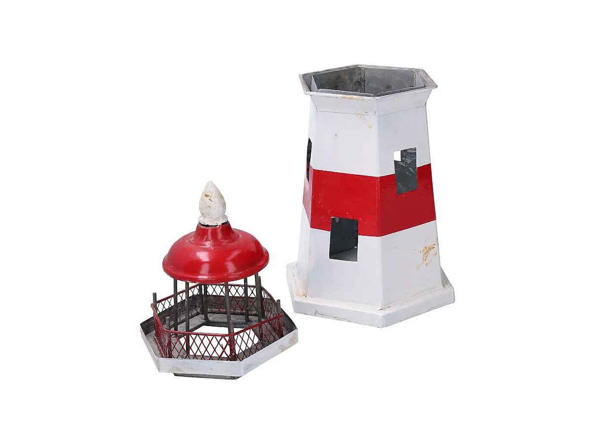 Faro metallo mare rosso bianco cm 17x17h36