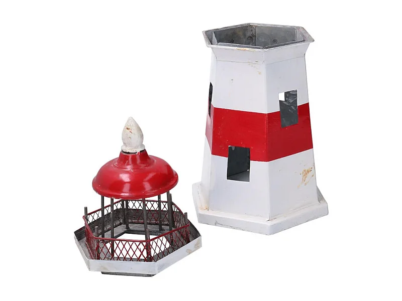 Faro metallo mare rosso bianco cm 17x17h36