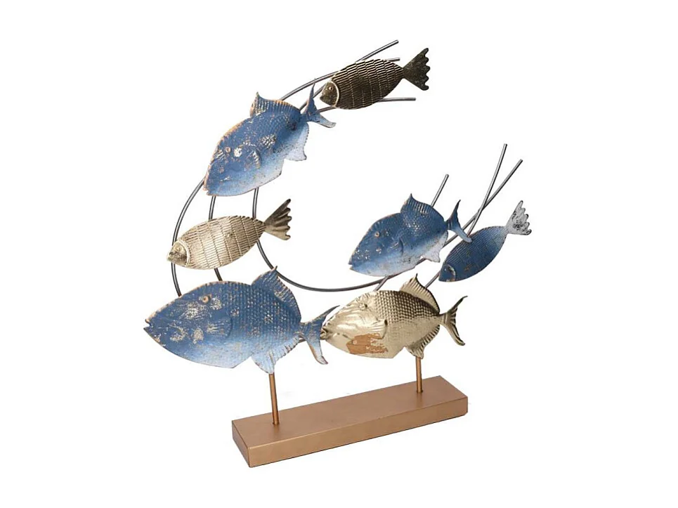 Decorazione metallo pesci oro azzurro cm 61x8,9h55,9