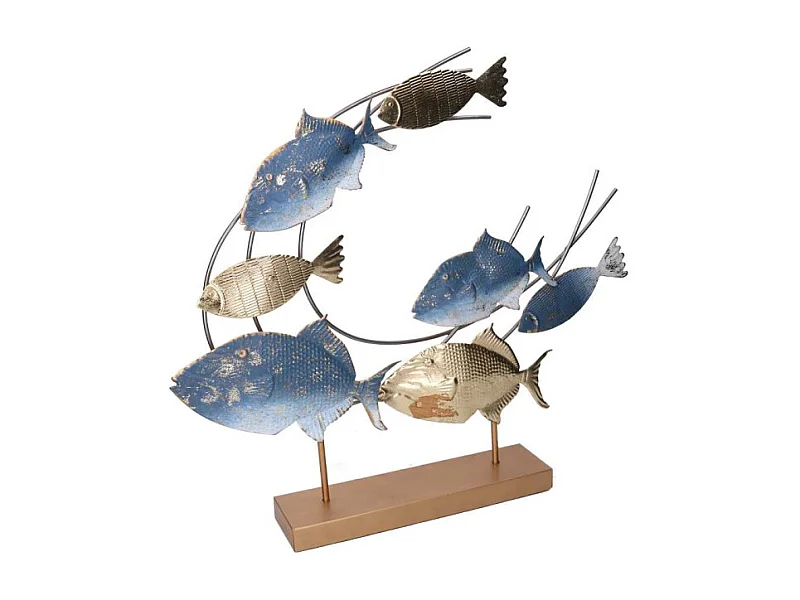 Decorazione metallo pesci oro azzurro cm 61x8,9h55,9