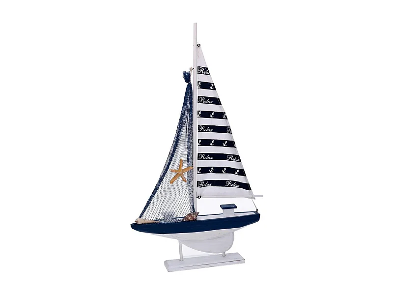 Barca legno naturale e blu cm 31x5,5h57