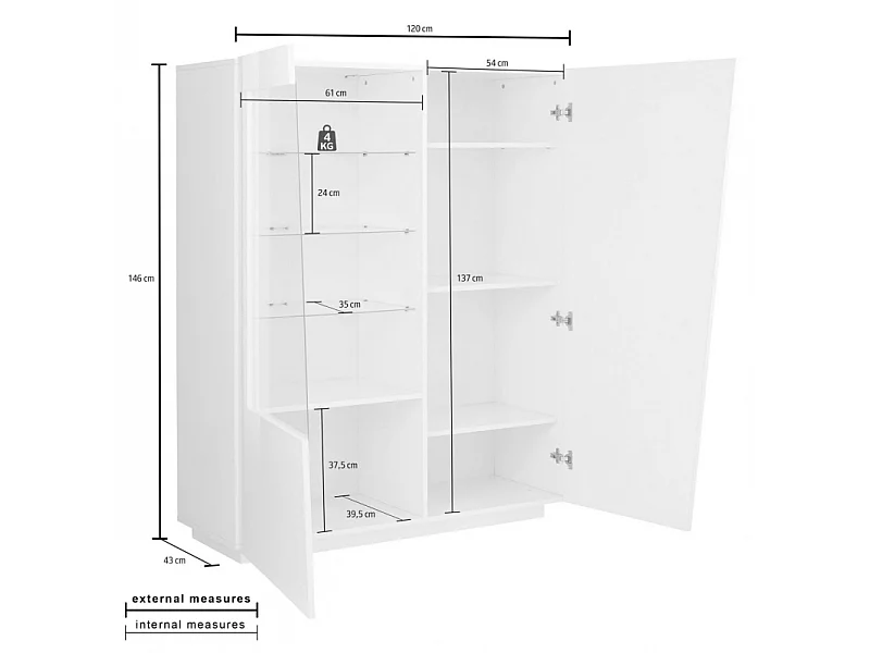 Vetrina Vega – 2 ante – 120x146x13 - Bianco Lucido