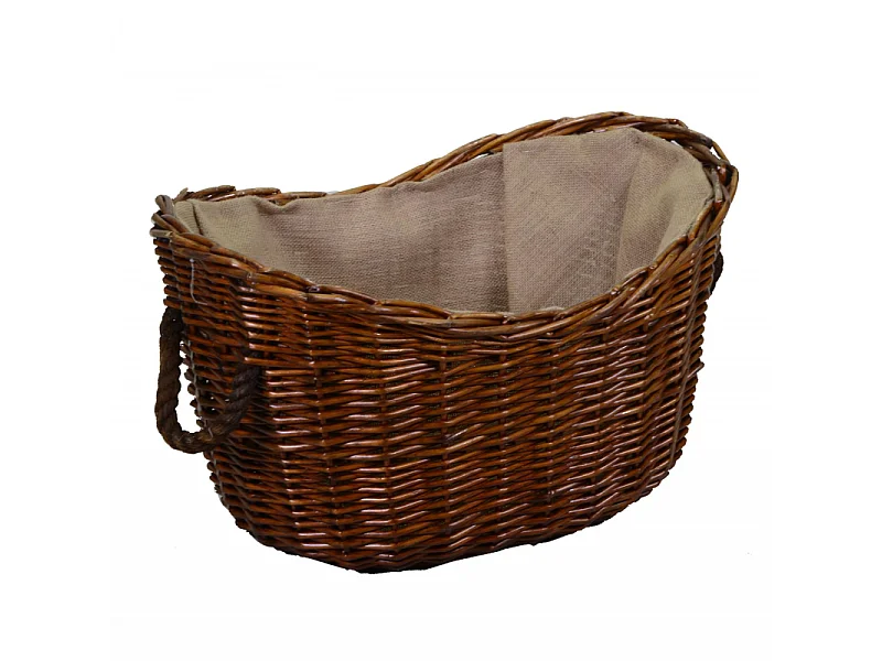 Cesta vimini fodera juta con manici corda marrone ovale cm 59x43h28/36
