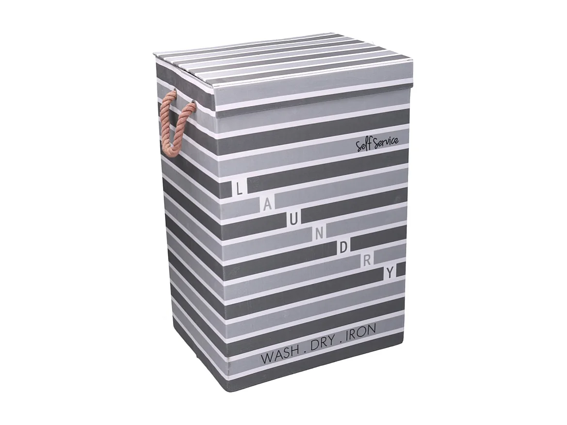 Cestone tessuto laundry grigio con coperchio cm 40x30h60