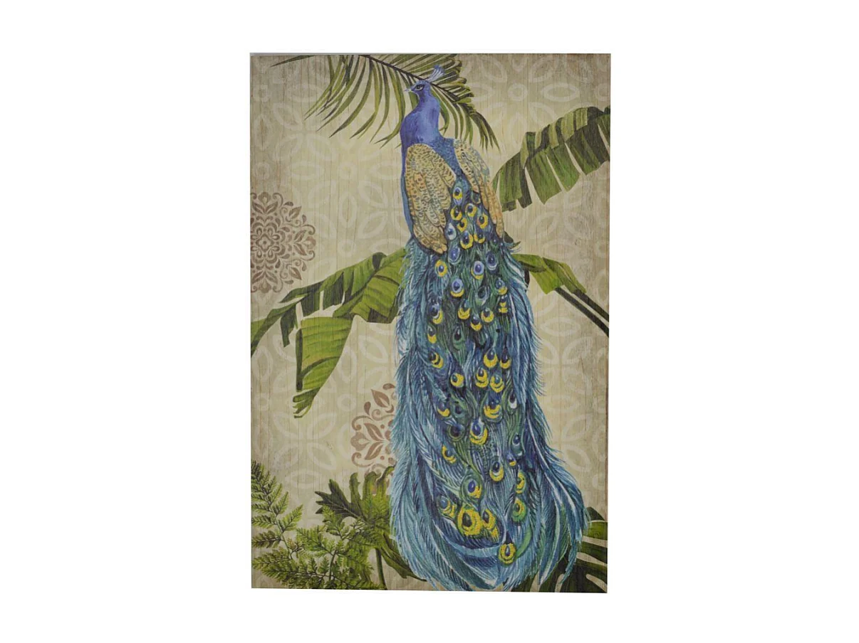 Quadro legno pavone con glitter cm 60x90x3