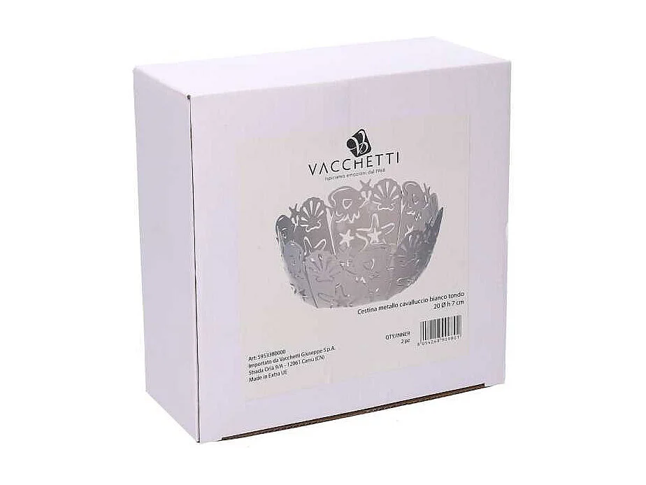 Cestina metallo cavalluccio bianco tondo cm ø20h7