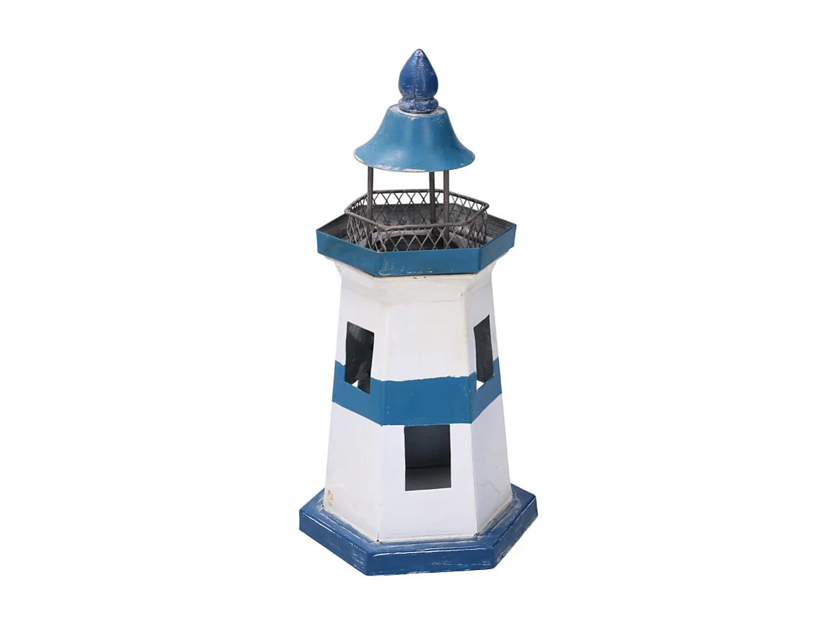 Faro metallo mare blu bianco cm 14x14h28