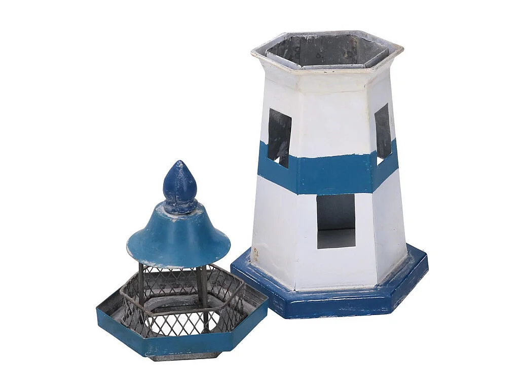 Faro metallo mare blu bianco cm 14x14h28