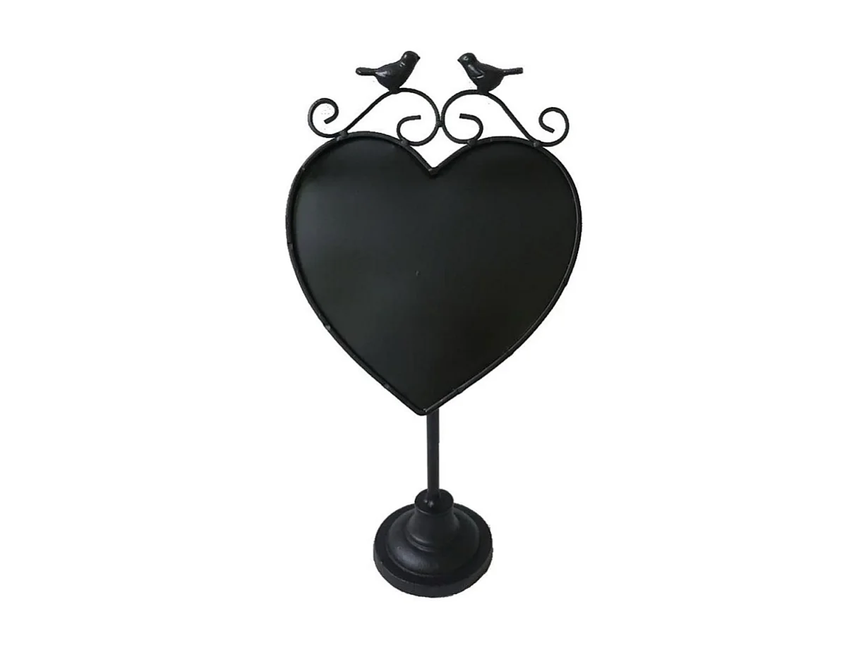 Lavagna metallo nero cuore con uccelli cm 21,5x14,5h42