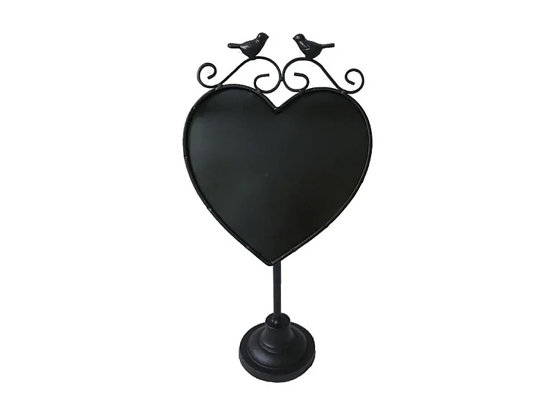 Lavagna metallo nero cuore con uccelli cm 21,5x14,5h42