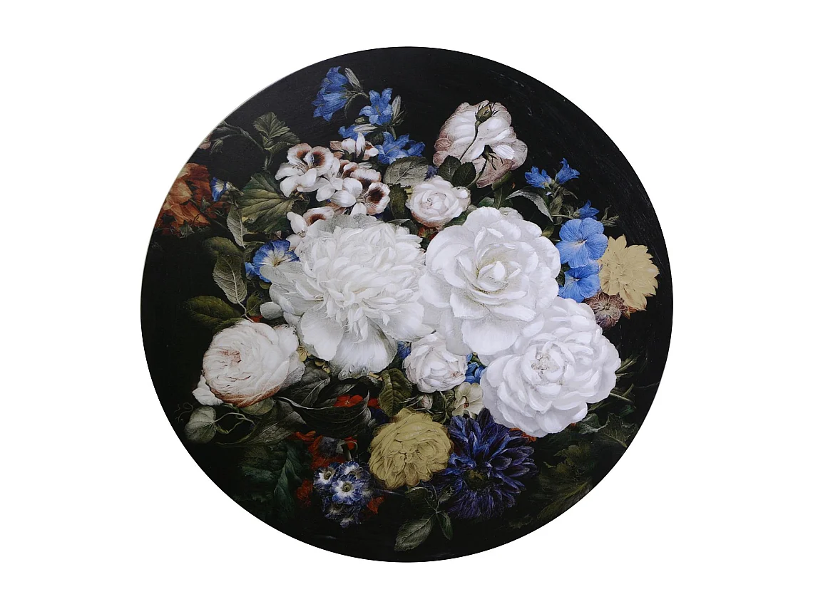 Quadro legno fiori nero tondo cm ø80h2,6