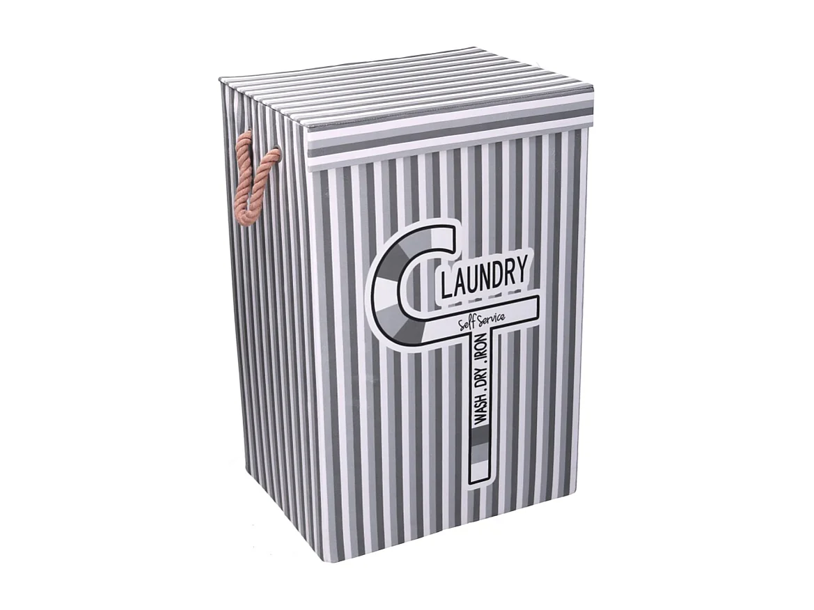 Cestone tessuto laundry grigio con coperchio cm 40x30h60