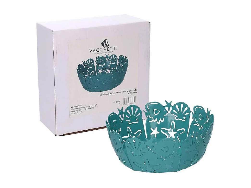 Cestina metallo cavalluccio verde acquatondo cm ø20h7