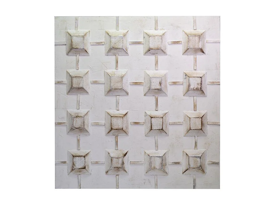Quadro dipinto bianco con quadretti cm 80x80x3/5
