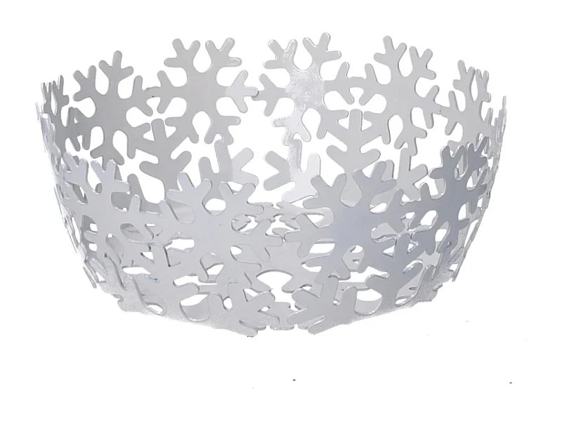 Cestina metallo fiocco neve bianco tondo cm ø20h7