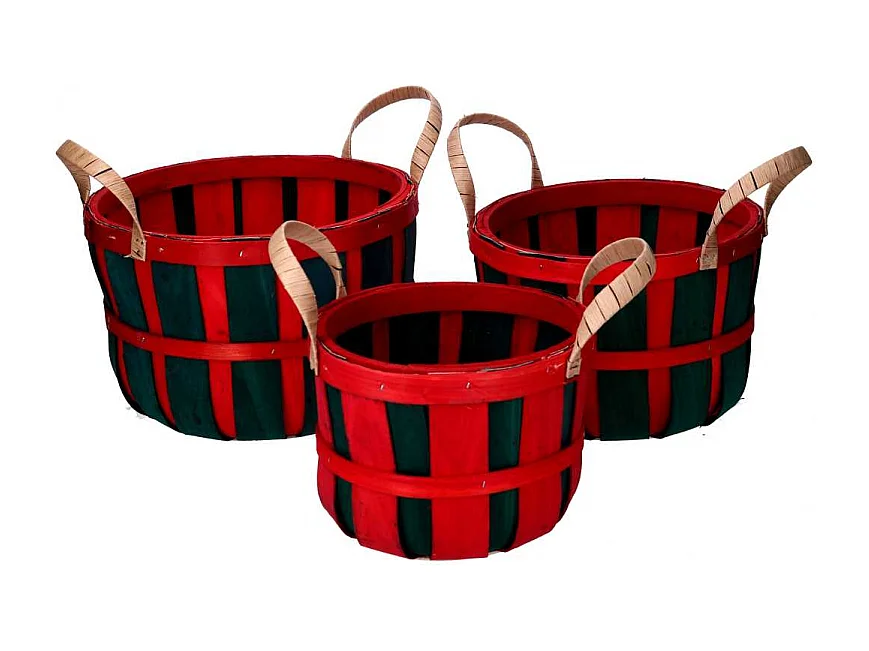 Cesta vimini 1-3 verde e rosso tondo cm ø28h18