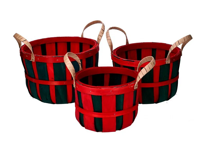 Cesta vimini 1-3 verde e rosso tondo cm ø28h18