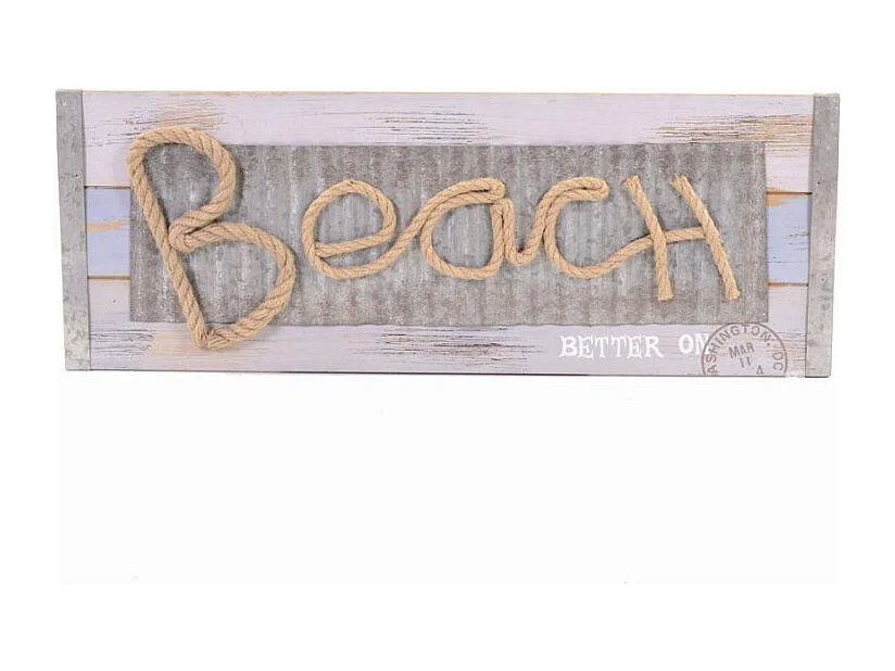 Targhetta mare legno beach corda rettangolare cm 60x22x2,5